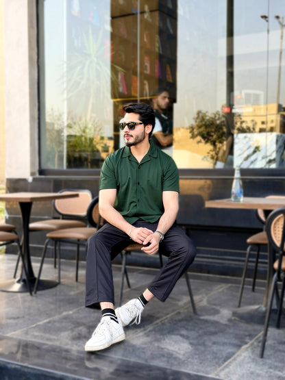 Cuban Collar Co-Ord Set – Bottle Green (623)