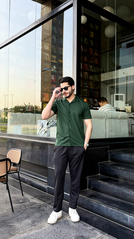 Cuban Collar Co-Ord Set – Bottle Green (623)