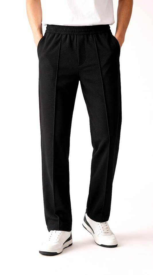 Turkish Structured Pitch Black loose bottom trouser