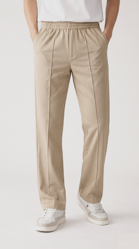 Turkish Structured Sand Beige loose bottom trouser