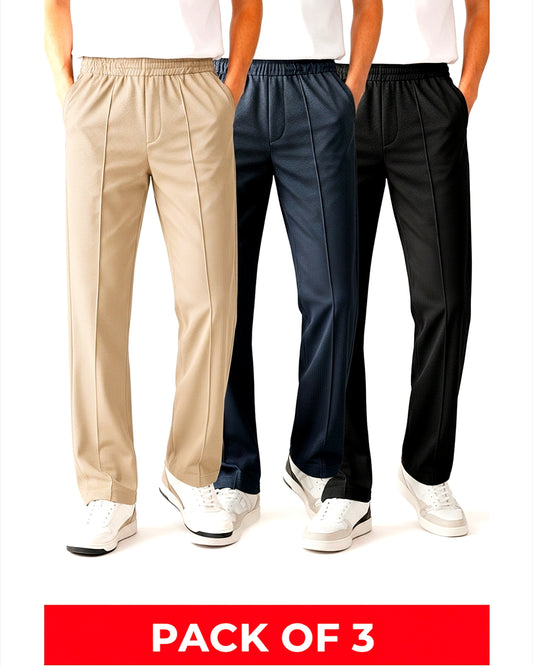 Pack Of 3 Turkish Structured  loose bottom trouser