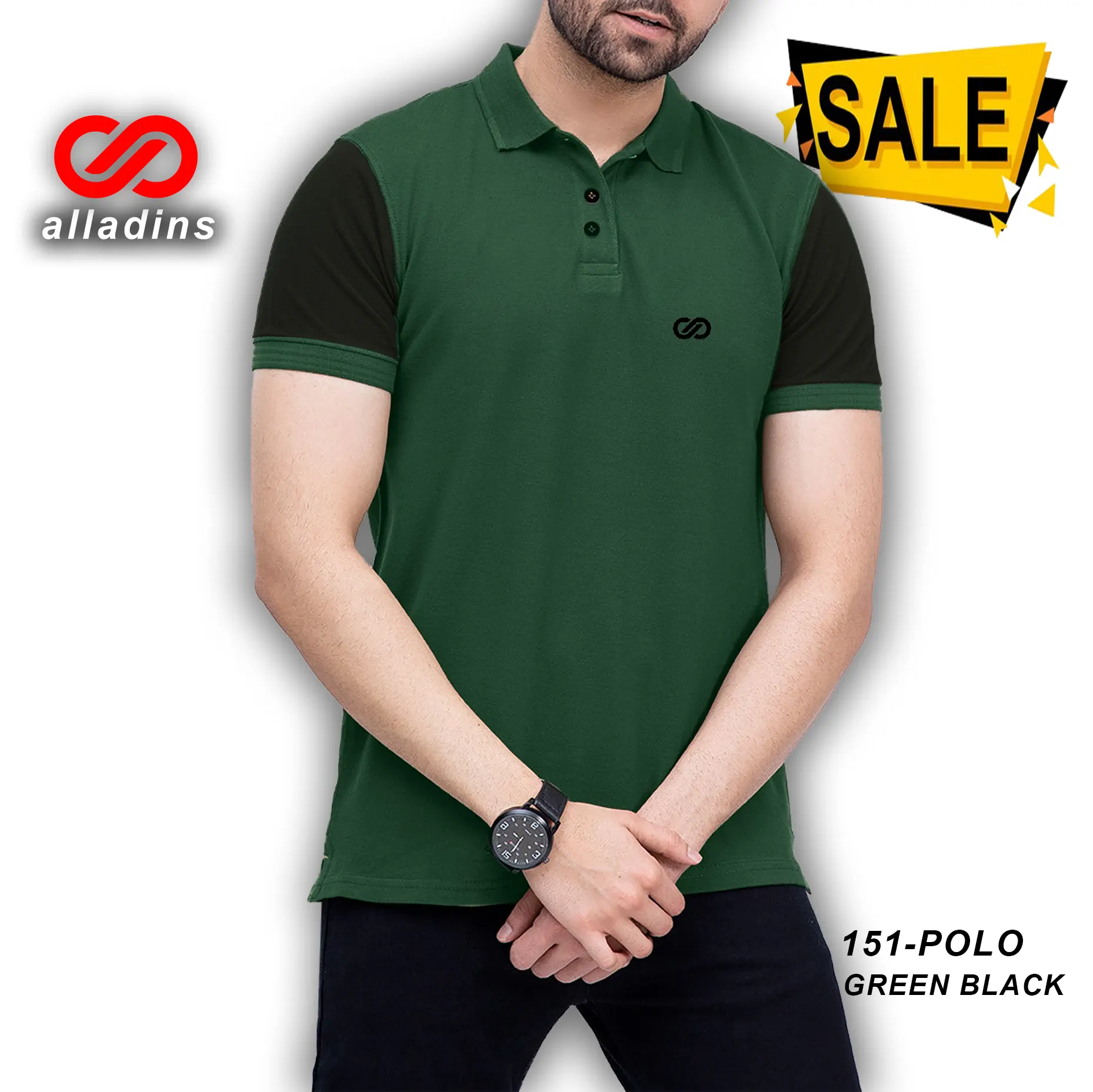 151 alladins Polo Green-Black Sleaves