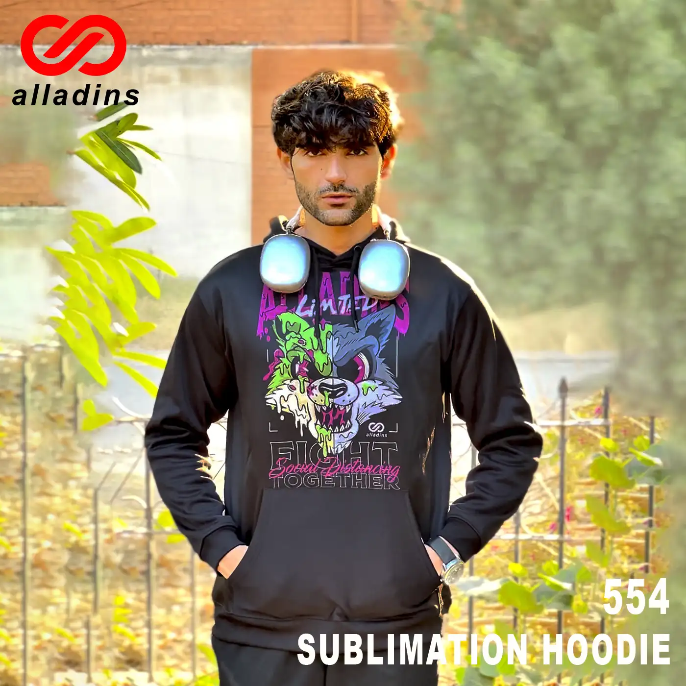 554 Wolf Sublimation Polyester Fleece Hoodie 