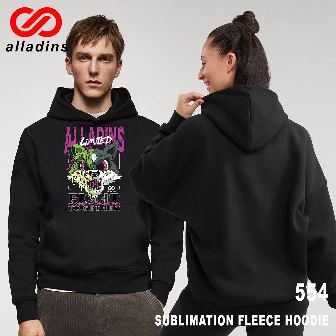 554 Wolf Sublimation Polyester Fleece Hoodie